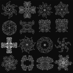 Poster - A collection of black and white drawings of various shapes and sizes, including a cross and a star
