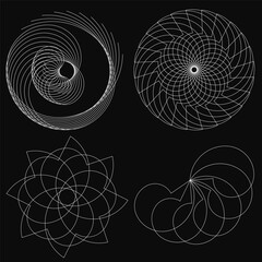Poster - Four different abstract shapes are shown in black and white. The shapes are all different sizes and have varying degrees of complexity. Scene is one of simplicity and minimalism