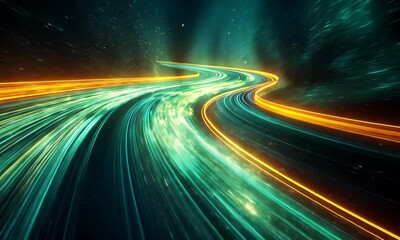 Poster - Dynamic light streaks abstract video, accelerating through tunnel of vibrant energy