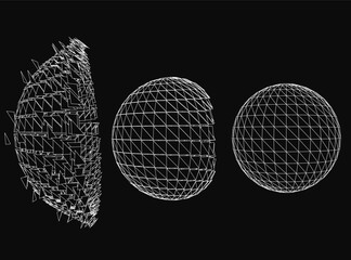 Poster - Three different images of a sphere with a black background. The first image is a close up of the sphere, the second is a side view, and the third is a top view. The images are all in black and white