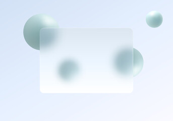 Aufkleber - Gradient background with rectangular plate in the center and spheres in glass morphism style.