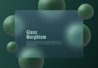 Poster - gradient dark background in glass morphism style. frosted glass screen with blurred floating green s