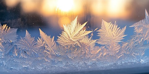 Wall Mural - Frozen Window: Intricate Ice Fractals Creating Feathery Patterns, Winter's Art
