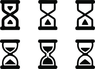 Set of Simple Hourglass Icons Depicting Different Stages of Time