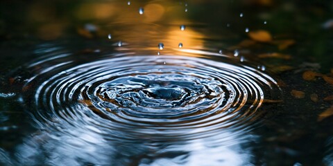 Wall Mural - Ephemeral Beauty: Raindrops Create Mesmerizing Patterns on a Tranquil Puddle Surface.
