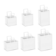 Wall Mural - blank tape handle paper carrier bag isolated on white background. realistic 3d vector mockup set. ea