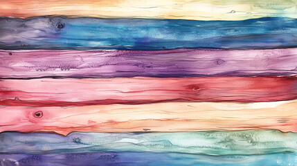 Wall Mural - colorful rainbow watercolor wooden planks texture on white or transparent background
