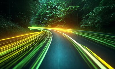 Poster - Dynamic Speed Lines on Curving Forest Road Abstract Visuals, Concept of Futuristic Technology