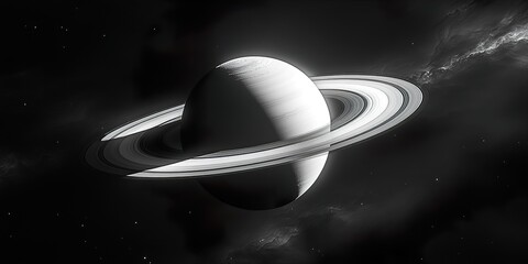 Wall Mural - saturn in darkness: high contrast, black and white, space, and celestial mystery.
