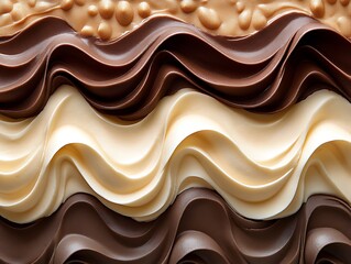 Aufkleber - close up of a layered dessert with a wavy, textured design features alternating layers of chocolate and cream, with each layer having a distinct color and texture
