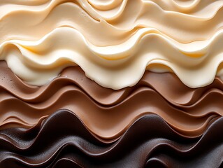 Aufkleber - close up of a layered dessert with a wavy, textured design features alternating layers of chocolate and cream, with each layer having a distinct color and texture