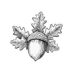 Wall Mural - Hand-Drawn Acorn With Oak Leaves on White Background. Vector illustration. Generative Ai