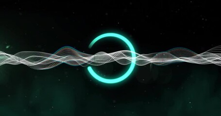 Poster - Animation of glowing circle and dynamic wave pattern on dark background