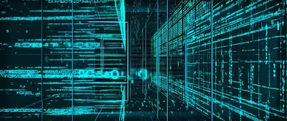Anamorphic video of Digital code processing system, Abstract internet technology concept 