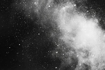 Poster - White dust stream swirling in a transparent overlay creates a dynamic abstract visual effect on a black background