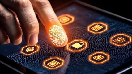 Poster - Hand with Fingerprint on Touchscreen for Security Access