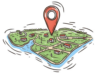 Fototapete - Hand-drawn map location marker showing rural area ,
