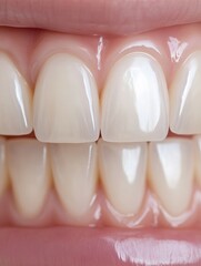 Poster - Close up of flawless white teeth enhanced with ceramic veneers on a clean background showcasing soft reflections and a high gloss effect