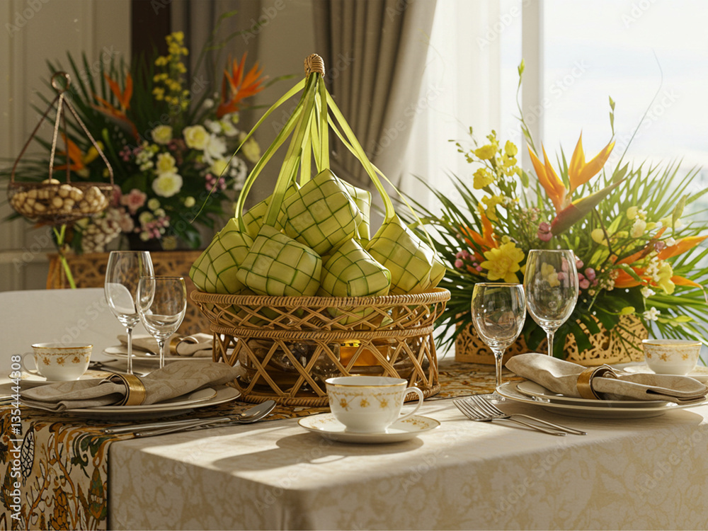 Elegant Hari Raya Dining: A Traditional Celebration with Ketupat Stock ...