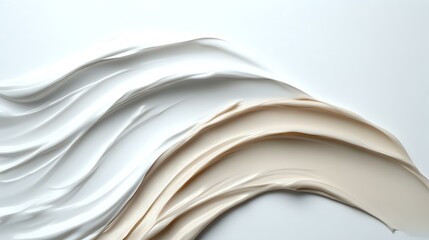 Poster - Elegant white and beige wavy layers creating abstract flowing curves and shadows on light background. Minimalist artistic composition for modern interior design.