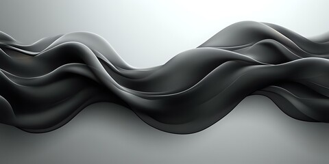 Poster - Smooth flowing black waves create dynamic abstract composition against gray gradient background. Elegant curved lines suggest motion and fluidity in modern minimalist style.