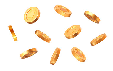 Wall Mural - 3d flying golden coins with heart, different angles. stock vector illustration on isolated backgroun