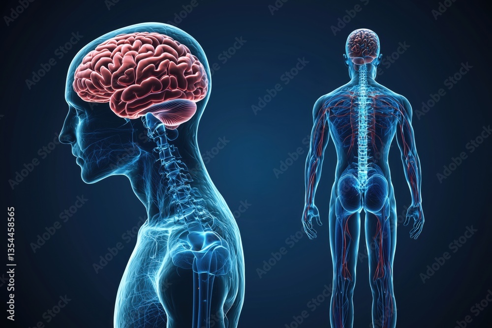 3D rendering human figure brain center standing their Amyotrophic ...