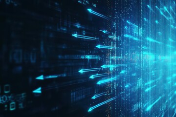 Aufkleber - Abstract background featuring fastmoving blue light and arrows, creating a dynamic digital effect