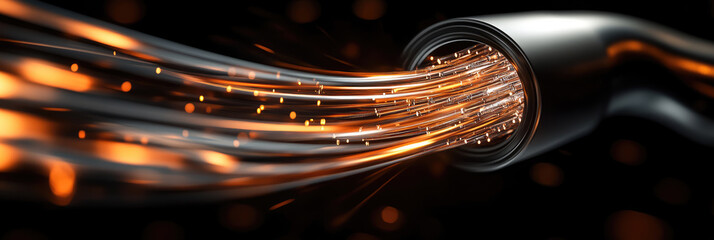 Aufkleber - Optical fiber cable network with glowing connections in a technological environment, symbolizing high-speed data transfer, internet communication, and digital infrastructure systems