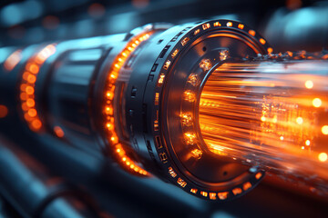 Aufkleber - Optical fiber cable network with glowing connections in a technological environment, symbolizing high-speed data transfer, internet communication, and digital infrastructure systems
