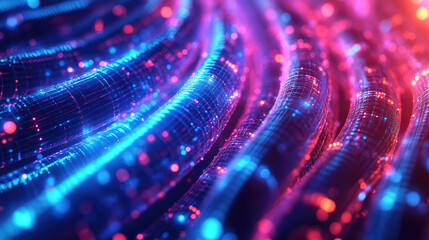 Aufkleber - Optical fiber cable network with glowing connections in a technological environment, symbolizing high-speed data transfer, internet communication, and digital infrastructure systems