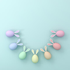 Aufkleber - Colorful bunny Easter eggs on light blue green pastel color background with shadows and blank space minimal creative idea easter day concept 3D rendering