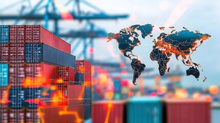 Leinwandbilder - AI and global logistics concept with world map, supply chain network, and container ship for importexport