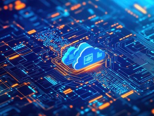 Poster - AIdriven cloud environment with automated scaling servers, representing the dynamic performance of cloud computing