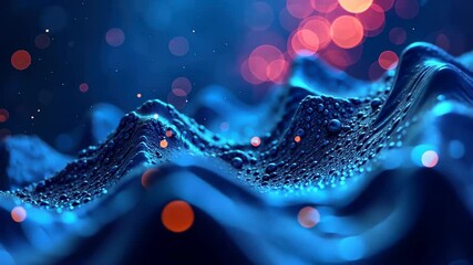 Poster - Mesmerizing blue ripples with water droplets under soft, glowing lights