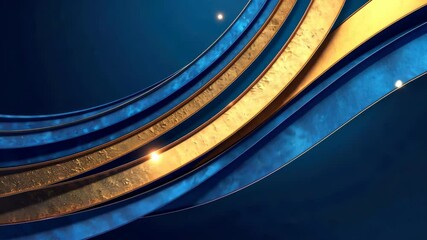 Aufkleber - Elegant Blue and Gold Abstract Wavy Lines with Glowing Particles