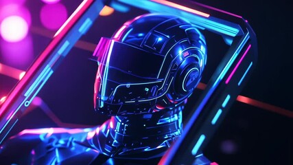 Poster - Futuristic robotic design illuminated by neon lights in a digital environment
