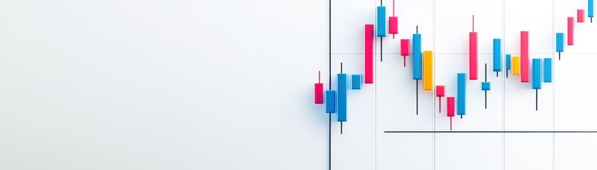 Aufkleber - An abstract financial chart with candlestick patterns and a trend line on a white background, representing market analysis 3D Rendering