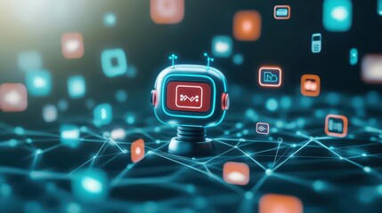 Poster - Animated chatbot in a networked space with floating communication icons
