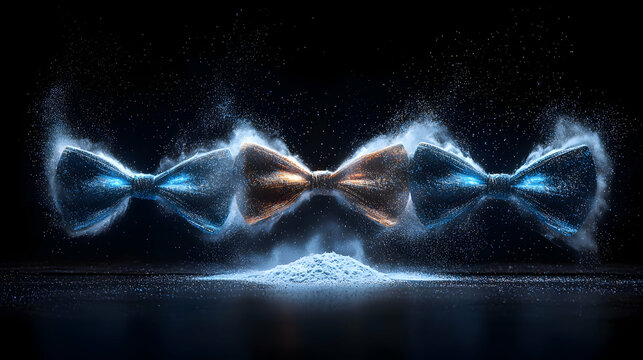 Blue And Gold Glittering Bow Tie Abstract Design