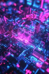 Poster - Vibrant Futuristic Cityscape with Neon Lights and Digital Elements
