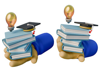 Leinwandbilder - 3d rendering, 3d realistic, 3d render, graduation cap with three books and lamp, transparent background