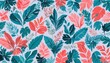 © Chainarong - Teal and Coral Stylized Foliage Pattern Lavender Background, Decorative Border, Seamless Design
