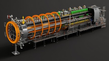 Fototapete - Cutting-Edge Industrial Machinery: A Detailed 3D Render of a Complex System