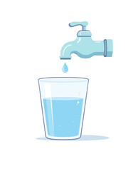 Wall Mural - Cartoon Water Tap Filling Glass with Clean Water