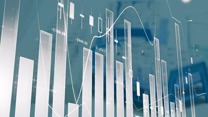 Poster - In school, animation of financial data charts and graphs with digital overlay