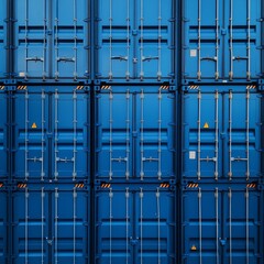 Poster - Blue Containers Stacked: A Wall of Logistics in Shipping and Transportation Industry Perspective.