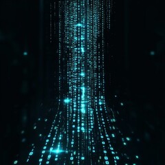 Poster - Binary Stream: A Cascade of Glowing Digits Represents Data Flow in a Digital World