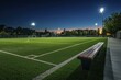 © scrdy - Soccer Field at Twilight with Stadium Lights and Empty Bench Seat at Sports Park