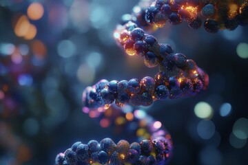 Abstract DNA Molecule Structure - Detailed Scientific Illustration with Spherical Elements and Bright Particles